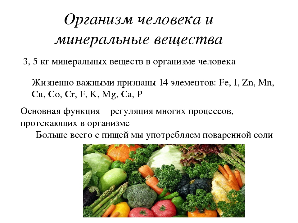 Роль минеральных веществ в организме человека презентация