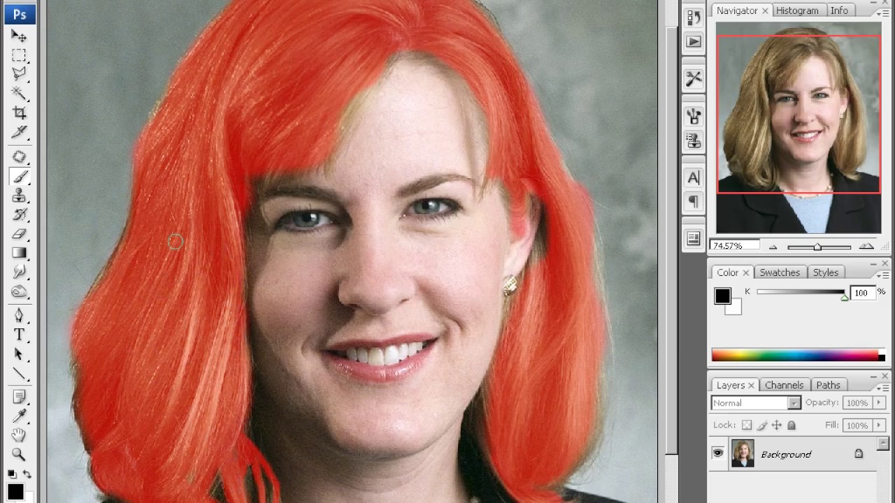 Фотошоп изменить цвет волос на фото