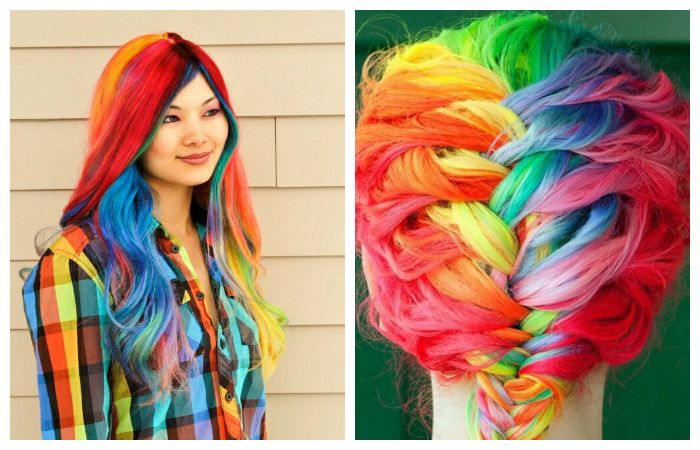 Яркое окрашивание волос во все цвета радуги, фото