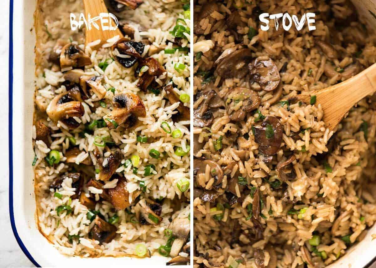 Baked versus Stove Top Mushroom Rice recipetineats.com