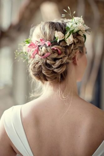 easy wedding hairstyles thin flower crown and braided updo her lovely heart
